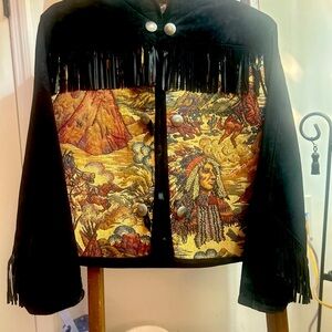 RARE NATIVE COMPONENTS Suede Fringe Wild West Handwoven Tapestry Jacket